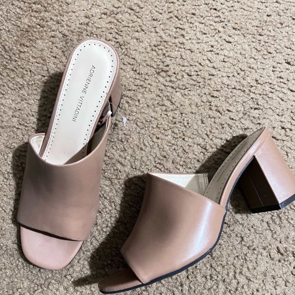 Adrienne Vittadini Blush Pink Leather Open-Toe Mules